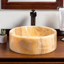 Natural Stone Vessel Bathroom Sink, Blizz Honey Onyx, Vanity Basin - thumbnail 2
