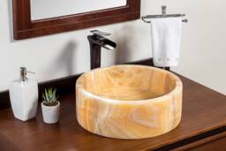 Natural Stone Vessel Bathroom Sink, Blizz Honey Onyx, Vanity Basin - thumbnail 1