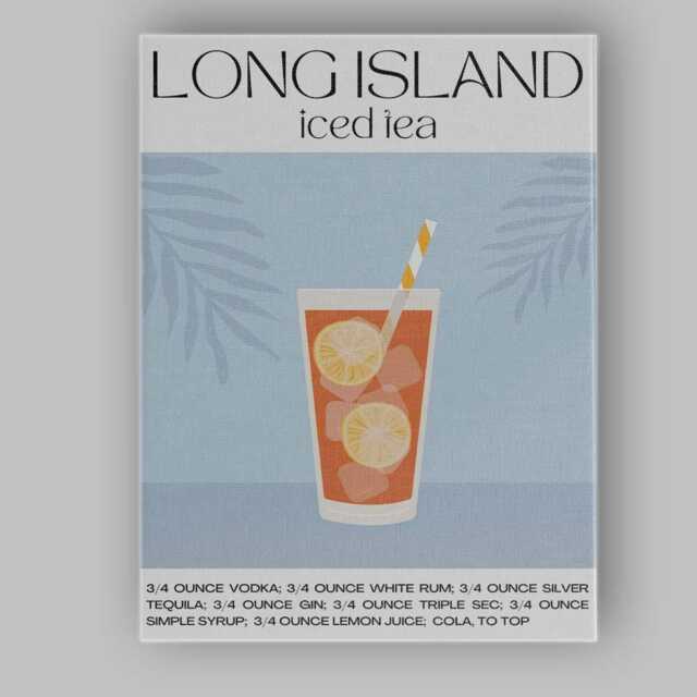 Long Island Iced Tea Cocktail Recipe Illustration Canvas Wall Art Print Decor Picture Ready To Hang - image 1