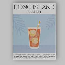Long Island Iced Tea Cocktail Recipe Illustration Canvas Wall Art Print Decor Picture Ready To Hang