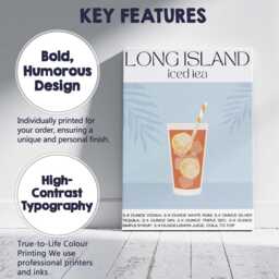 Long Island Iced Tea Cocktail Recipe Illustration Canvas Wall Art Print Decor Picture Ready To Hang - thumbnail 2