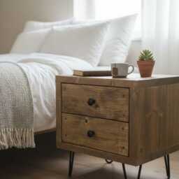Rustic Bedside Table Mid-Century Hairpin Legs, 2 Drawer Nightstand Made With Reclaimed Wood Soft Close Runners Drawers Rustic Design - thumbnail 3