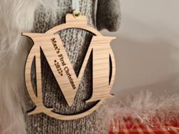 First Christmas Engraved Oak Letter Bauble Decoration - thumbnail 1