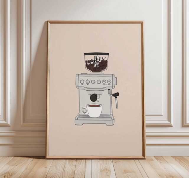 Coffee Machine Wall Art, Barista Kitchen Poster, Espresso Maker Print, Lover Artwork, Modern Cafe Decor, Minimalist Poster - image 1