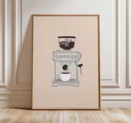 Coffee Machine Wall Art, Barista Kitchen Poster, Espresso Maker Print, Lover Artwork, Modern Cafe Decor, Minimalist Poster - thumbnail 1
