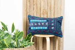 Embroidered Lumbar Pillow Cover - Hmong Vintage Patchwork, 12x20 - thumbnail 1