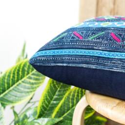 Embroidered Lumbar Pillow Cover - Hmong Vintage Patchwork, 12x20 - thumbnail 3