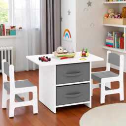 Kids Table & Chair Set With Storage Bins - Toddler Activity Desk For Dining, Drawing & Learning - thumbnail 1