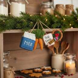 Christmas Eve Essentials Set Handmade Needle Felt Wool Hanging Decorations