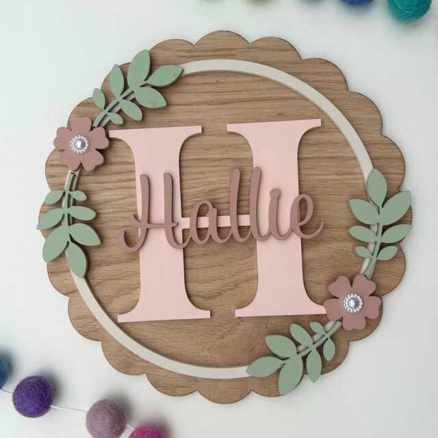 Personalised Oak Veneer Name & Initial Plaque - Custom Nursery Bedroom Door Or Wall Decor - image 1