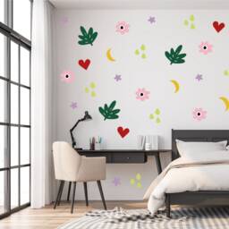 Happy Flower & Heart Wall Stickers - Bright Modern Decals, Art, Nursery Stickers, Playroom Bedroom Stickers, Scandi Home - thumbnail 3
