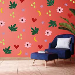 Happy Flower & Heart Wall Stickers - Bright Modern Decals, Art, Nursery Stickers, Playroom Bedroom Stickers, Scandi Home - thumbnail 1