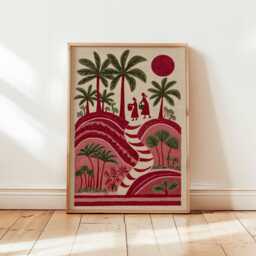 Palestinian Folk Art Print, Middle Eastern Village Scene - thumbnail 1