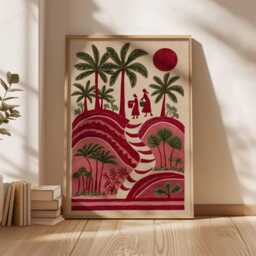 Palestinian Folk Art Print, Middle Eastern Village Scene - thumbnail 2