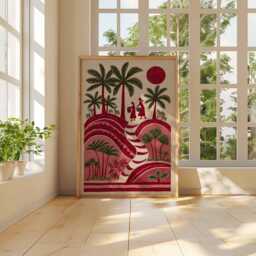 Palestinian Folk Art Print, Middle Eastern Village Scene - thumbnail 3