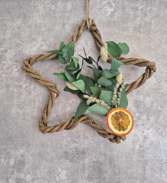 Dried Flower Star Wreath, Eucalyptus & Orange Slice, Rattan Hoop - image 1