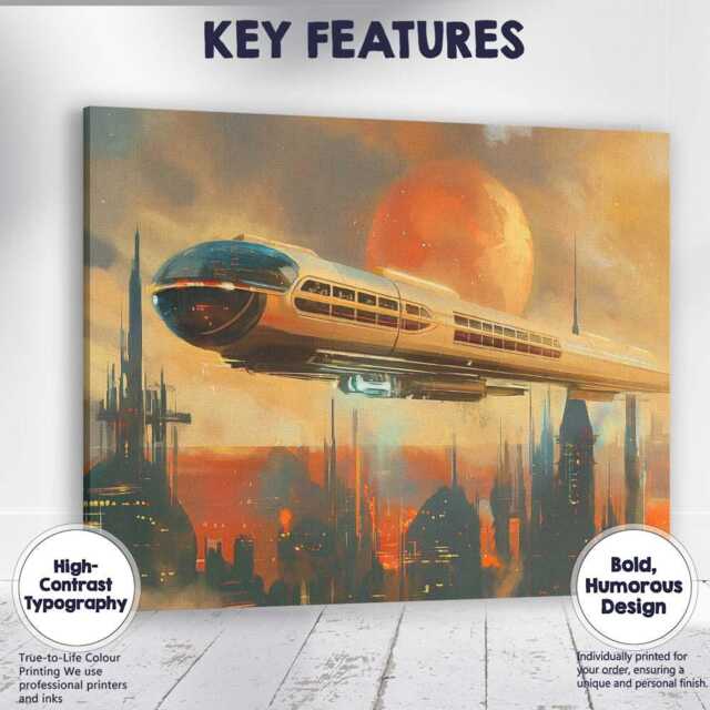 Retro Futuristic Monorail Space City Sunset Canvas Wall Art Print Decor Picture Ready To Hang - image 1