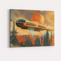 Retro Futuristic Monorail Space City Sunset Canvas Wall Art Print Decor Picture Ready To Hang - thumbnail 4