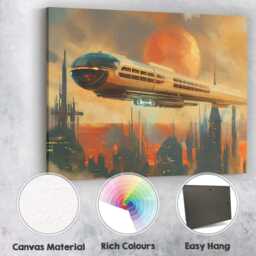 Retro Futuristic Monorail Space City Sunset Canvas Wall Art Print Decor Picture Ready To Hang - thumbnail 2