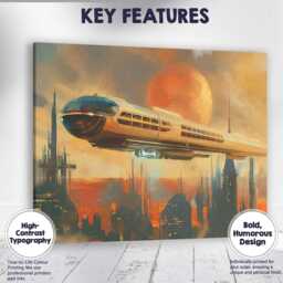 Retro Futuristic Monorail Space City Sunset Canvas Wall Art Print Decor Picture Ready To Hang - thumbnail 1