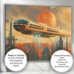 Retro Futuristic Monorail Space City Sunset Canvas Wall Art Print Decor Picture Ready To Hang - thumbnail 3
