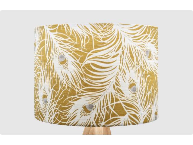 Feathers Yellow Lampshade, Table Floor Lamp/Ceiling Pendant Small Medium Large, 15cm 20cm 25cm 30cm 35cm 40cm, UK Fabric Drum, Light Shade - image 1