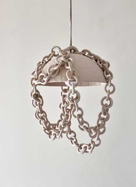 Handmade Ceramic Chain Pendant Light Rustic Stoneware Chandelier - image 1
