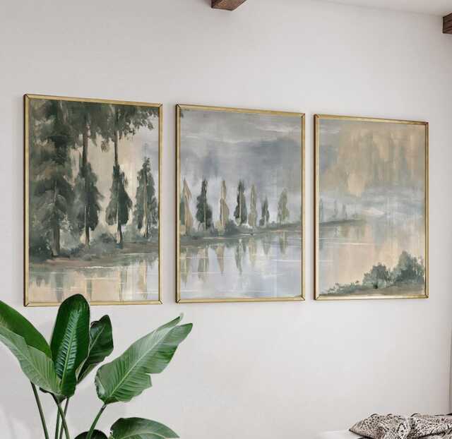 Forest Lake Trio, Neutral Woodland Wall Art Set - image 1