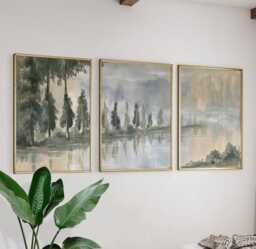 Forest Lake Trio, Neutral Woodland Wall Art Set - thumbnail 1