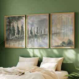 Forest Lake Trio, Neutral Woodland Wall Art Set - thumbnail 2