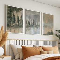 Forest Lake Trio, Neutral Woodland Wall Art Set - thumbnail 3