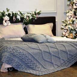 Cable Knit Throw+ 2 Pillow Covers, Chunky Knit Blanket, Gray Bedspread, Throw Wool Blanket, Handmade - thumbnail 2