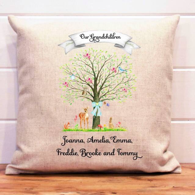 Personalised Family Tree Cushion Linen Keepsake Gift Birthday Mothers Day - image 1