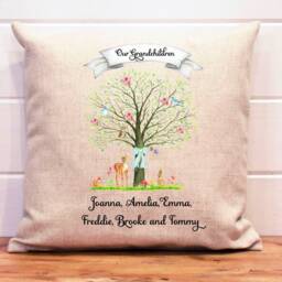 Personalised Family Tree Cushion Linen Keepsake Gift Birthday Mothers Day - thumbnail 1