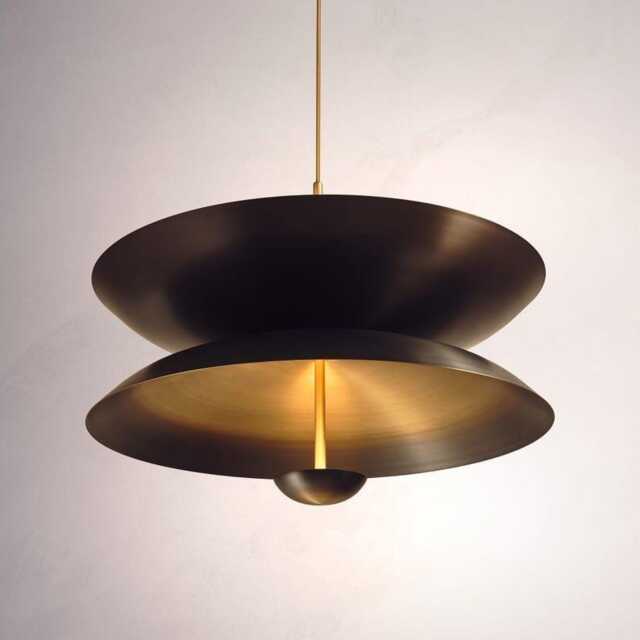 1950's Mid Century Black Flush Mount Chandelier Brushed Brass Cosmic Pendant Light - image 1