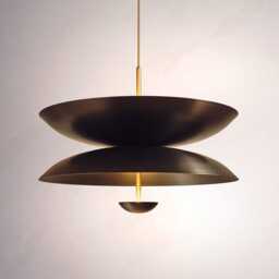1950's Mid Century Black Flush Mount Chandelier Brushed Brass Cosmic Pendant Light - thumbnail 3