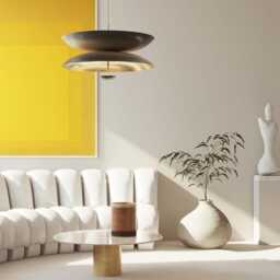 1950's Mid Century Black Flush Mount Chandelier Brushed Brass Cosmic Pendant Light - thumbnail 2