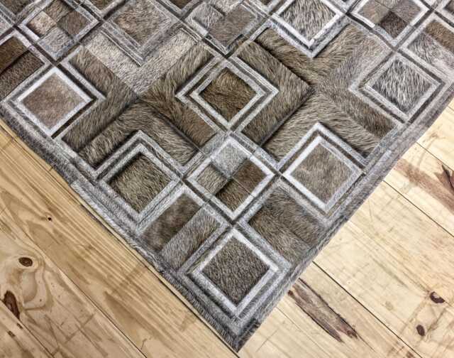 Gray Brown Cowhide Patchwork Rug - Soft Leather, Handmade - image 1
