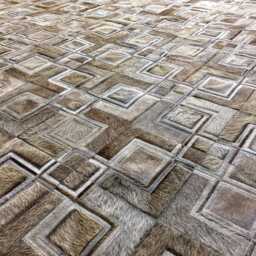 Gray Brown Cowhide Patchwork Rug - Soft Leather, Handmade - thumbnail 3