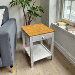 Modern Wooden Bedside Table With Drawer & Shelf, White Nightstand Cabinet - thumbnail 4