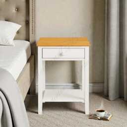 Modern Wooden Bedside Table With Drawer & Shelf, White Nightstand Cabinet - thumbnail 3