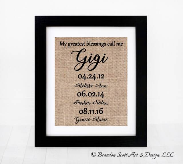 Personalized Gigi Burlap Print Grandchildren Names Wall Art - image 1