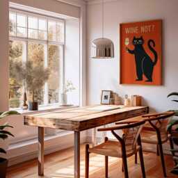 Wine Not Cat Poster, Funny Black Wall Art, Lover Print, Quirky & Illustration, Humorous Bar Decor, Retro Style Artwork - thumbnail 2