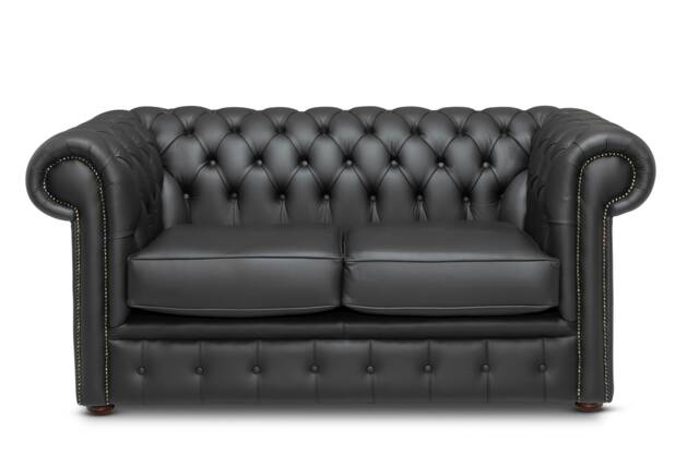 Chesterfield Real Leather Two/Three Seater Sofa Italian Black - image 1