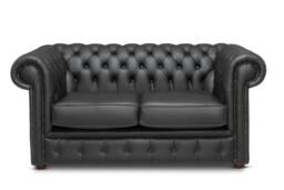 Chesterfield Real Leather Two/Three Seater Sofa Italian Black - thumbnail 1