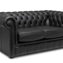 Chesterfield Real Leather Two/Three Seater Sofa Italian Black - thumbnail 2
