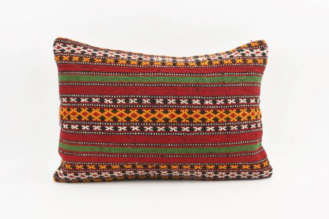 Vintage Kilim Lumbar Pillow Cover Handwoven Turkish Wool, 16x24 - image 1