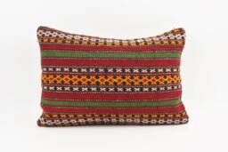 Vintage Kilim Lumbar Pillow Cover Handwoven Turkish Wool, 16x24 - thumbnail 1