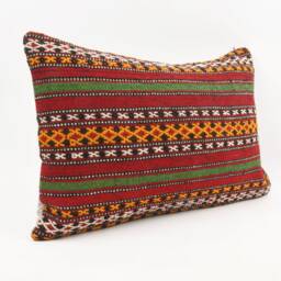 Vintage Kilim Lumbar Pillow Cover Handwoven Turkish Wool, 16x24 - thumbnail 3