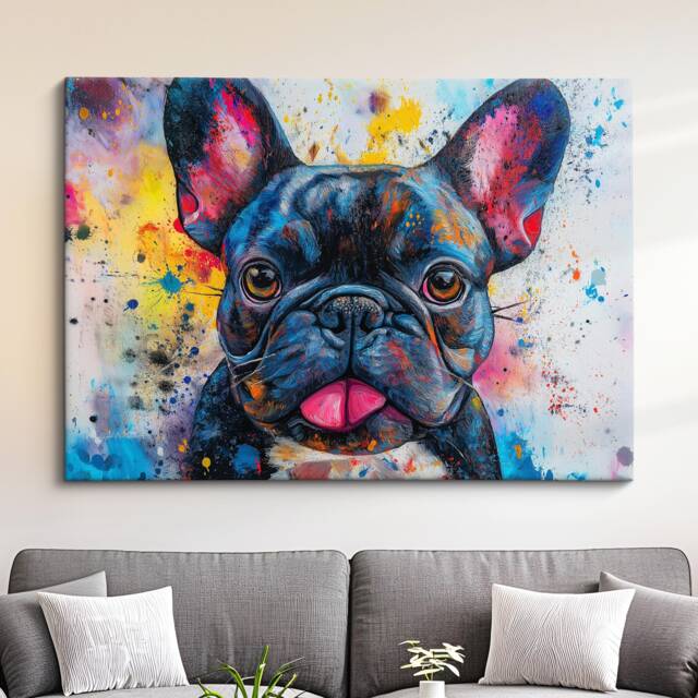 French Bulldog Drinking Wine Dog Pet Abstract Oil Painting Framed Poster Print - Canvas Wall Art Living Home Decor Interior Gift - image 1